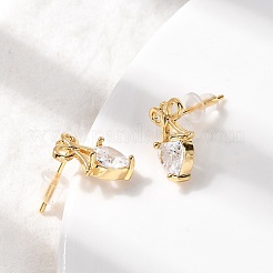 Heart Brass Micro Pave Clear Cubic Zirconia Stud Earrings&nbsp;EJEW-P331-06G