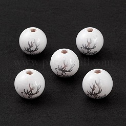 Printed Natural Wood European Beads&nbsp;WOOD-C015-06A