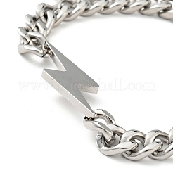 Tarnish Resistant 201 Stainless Steel Lighting Bolt Link Bracelet with Curb Chains for Women&nbsp;BJEW-H550-04P