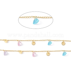 Handmade Cubic Zirconia Heart & Brass Flat Round Charms Chain&nbsp;CHC-E025-47G