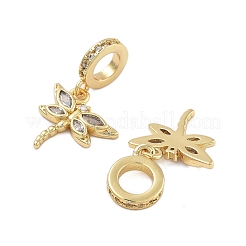 Rack Plating Brass Clear Cubic Zirconia European Dangle Charms&nbsp;KK-Q006-59G-02