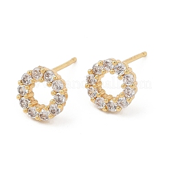 Brass Micro Pave Clear Cubic Zirconia Ring Stud Earrings&nbsp;EJEW-F400-12G