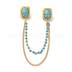 304 Stainless Steel Pave Dyed Synthetic Turquoise Hanging Chain Brooch&nbsp;JEWB-S021-04G-01