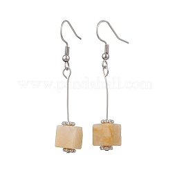 Cube 304 Stainless Steel & Natural Topaz Jade Dangle Earrings&nbsp;EJEW-JE06869