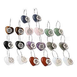 Natural & Synthetic Gemstone & 304 Stainless Steel Hoop Earrings for Women&nbsp;EJEW-G475-04P