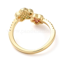 Rack Plating Brass Micro Pave Cubic Zirconia Open Cuff Rings&nbsp;RJEW-K266-02G