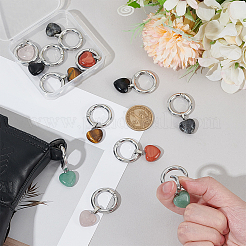 12Pcs 6 Colors Heart Natural Tiger Eye & Rose Quartz & Green Aventurine & Larvikite & Red Jasper & Obsidian Shoes Charms&nbsp;HJEW-PH02141