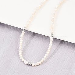 Natural Freshwater Pearl Potato & Brass Beaded Necklaces&nbsp;NJEW-D338-01P