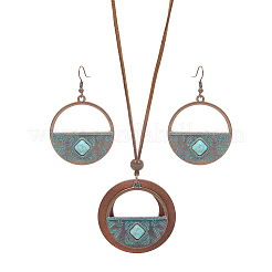 Bohemian Alloy & Wood Pendant Necklaces & Dangle Earrings Sets&nbsp;WG8FC17-01