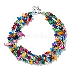Boho Glass & Dyed Natural Shell Beaded Chips 3 Layer Necklaces for Women&nbsp;NJEW-H047-01C