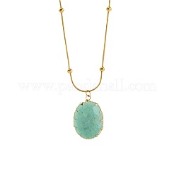 Natural Amazonite Faceted Oval Pendant 304 Stainless Steel Satellite Chain Necklaces for Women&nbsp;WG6F64C-01