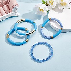 4Pcs 4 Style Acrylic Chunky Curved Tube Stretch Bracelet Sets&nbsp;BJEW-SW00074-03