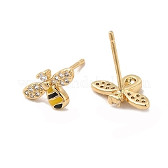 Cubic Zirconia Bee Stud Earrings with Enamel&nbsp;EJEW-G341-02G