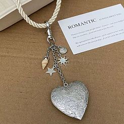 Alloy Floral Heart Locket Pendant Twisted Polyester Cord Necklaces for Women&nbsp;WGF1E9C-01