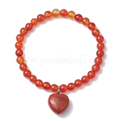 2pcs 2 Styles 6mm Round & Chip Natural Red Agate Beaded Stretch Bracelet Sets&nbsp;BJEW-TA00517-01