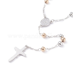 Religious Prayer Two Tone Alloy Beaded Lariat Necklace&nbsp;BJEW-O140-05