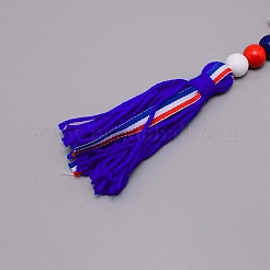 Independence Day Theme Wooden Ring & Woolen Yarn Tassels Pendant Decorations&nbsp;HJEW-TAC0013-05A