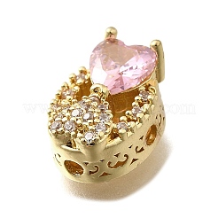 Brass Cubic Zirconia Oval with Heart Multi-Strand Links&nbsp;KK-M316-08G-01
