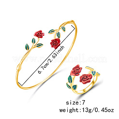 Rose Alloy Enamel Cuff Bangle & Cuff Rings Sets&nbsp;FS-WGBA561-01