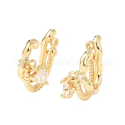 Heart Brass Micro Pave Clear Cubic Zirconia Cuff Earrings&nbsp;EJEW-H178-05G