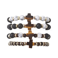 4Pcs 4 Styles Synthetic Howlite & Hematite Natural Lava Rock & Coconut Beads Stretch Bracelets&nbsp;BJEW-JB13448