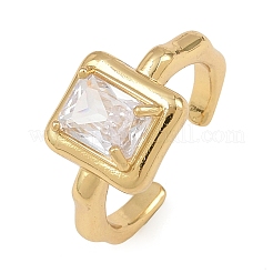 Brass with Cubic Zirconia/Glass Cuff Open Rings&nbsp;RJEW-C158-05G-02