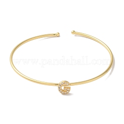 Rack Plating Brass Micro Pave Clear Cubic Zirconia Letter Open Cuff Bangles&nbsp;BJEW-A018-01G-G