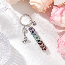 Yoga Natural Amethyst & Carnelian & Red Jasper & Green Aventurine & Tiger Eye & Synthetic Turquoise Keychains&nbsp;KEYC-JKC01221-02