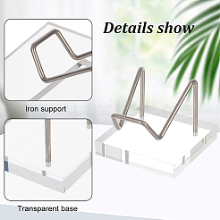 Square Clear Acrylic Base Stainless Steel Arm Mineral Specimens Display Easel Stands&nbsp;ODIS-WH0043-27P