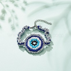 Glass Seed Braided Evil Eye Link Bracelet for Women&nbsp;BJEW-JB08398-01