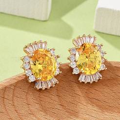 Oval Brass Micro Pave Cubic Zirconia Stud Earrings for Women&nbsp;EJEW-G428-27G-01