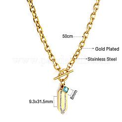 304 Stainless Steel Micro Pave Clear Cubic Zirconia Hexagon Blue Rhombus Pendant Necklaces with OT Clasps for Women&nbsp;WGCA0AF-02
