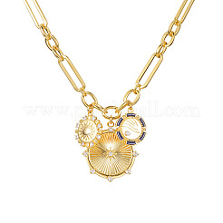 Triple Sun Brass Pave Clear Cubic Zirconia Blue Enamel Pendant Necklaces for Women&nbsp;FS-WG50851-01
