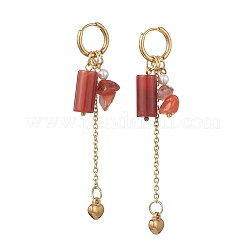 304 Stainless Steel Carnelian Heart Tassel Hoop Earrings&nbsp;EJEW-JE06731-03