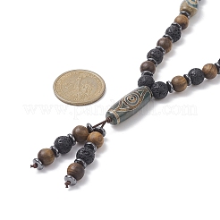 Natural Lava Rock & Synthetic Hematite & Wood Buddhist Necklace&nbsp;NJEW-JN04305