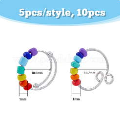 10Pcs 2 Style Rainbow Color Glass Beaded Rotating Open Cuff Rings Set&nbsp;RJEW-DC0001-15