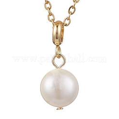 Round Natural Freshwater Pearl Pendant Necklaces&nbsp;NJEW-JN05137