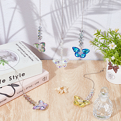 5Pcs 5 Colors Butterfly Quartz Crystal Pendant Decoration&nbsp;HJEW-AR0001-20