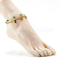 Natural Green Agate Beads Anklets Set for Girl Women&nbsp;AJEW-AN00450-04