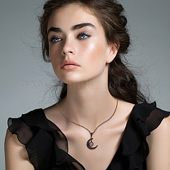 4Pcs 4 Colors Glass Flat Round & Alloy Moon Pendant Necklaces Set&nbsp;NJEW-AN0001-55