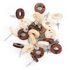 20Pcs 2 Styles Donut Shape Natural Ash Wood Stud Earring Findings&nbsp;EJEW-TA0001-35