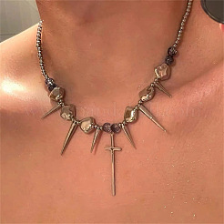 201 Stainless Steel with CCB Plastic Spiked Cross Pendant Choker Necklaces for Men&nbsp;FS-WG8A346-01