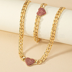 Heart Alloy Rhinestone Pendant Necklaces & Link Chain Bracelets&nbsp;WG19AD8-02