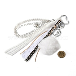 Imitation Rabbit Hair Ball & Polyester Cord & Plastic Pearl Bead & Iron Chain Pendant Decorations&nbsp;HJEW-JM04328-04