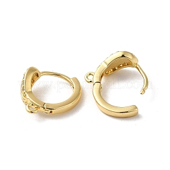 Leaf Shape Rack Plating Brass Micro Pave Cubic Zirconia Hoop Earrings Finding&nbsp;KK-E084-50G