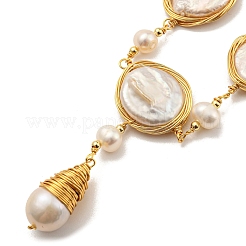 Natural Pearl Oval Link Necklaces&nbsp;NJEW-M214-01G