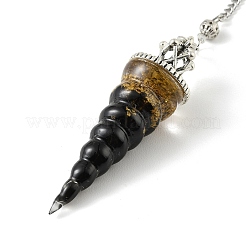 Resin Dowsing Pendulum Pendants with Natural Obsidian Chips inside and Iron Chain & Alloy Caps&nbsp;GG-CBAEAD2-01C