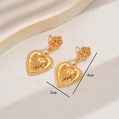 Vintage Alloy Heart Dangle Stud Earrings&nbsp;BF4834