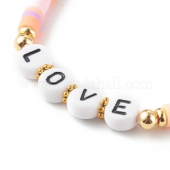 Polymer Clay Heishi Beads Stretch Bracelets Sets for Valentine's Day&nbsp;BJEW-JB06298-01