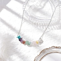 Chakra Gemstone Chip Beaded Pendant 304 Stainless Steel Cable Chain Necklaces&nbsp;NJEW-JN05501